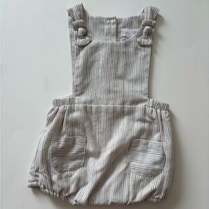 Zara Baby Unisex 6-9 Months Striped Overalls minimalist white beige